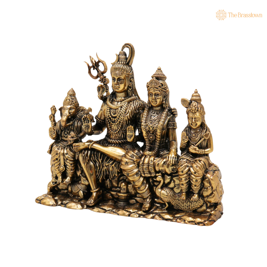 Handcrafted Brass Shiv Parivar Idol 5 Inch side view – antique finish detail