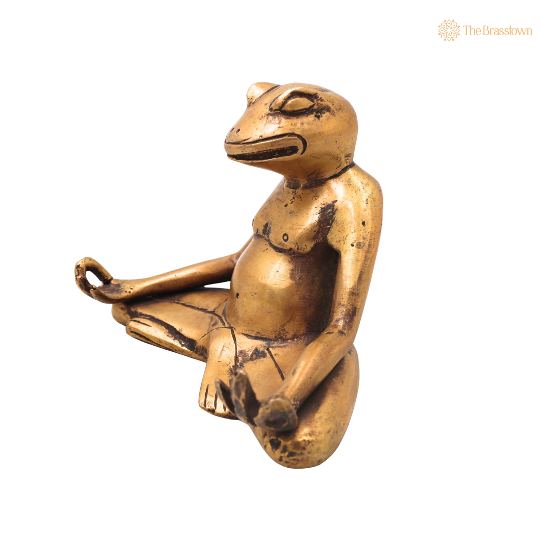 Brass Yoga Frog Sculpture – Handcrafted Meditating Frog Figurine for Yoga, Home Décor, Office Desk, Vastu &amp; Gifting 3.5 Inch