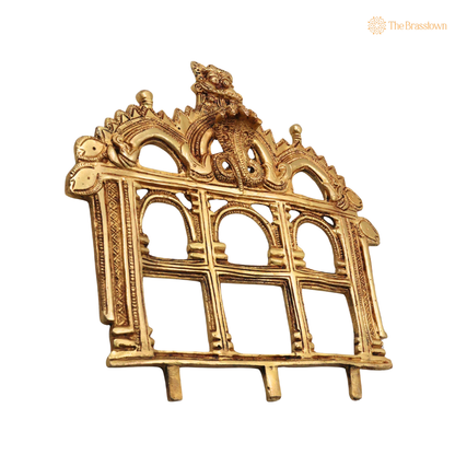 Brass Prabhavali Makara Torana Arch 10.5 Inch side view – antique finish detail