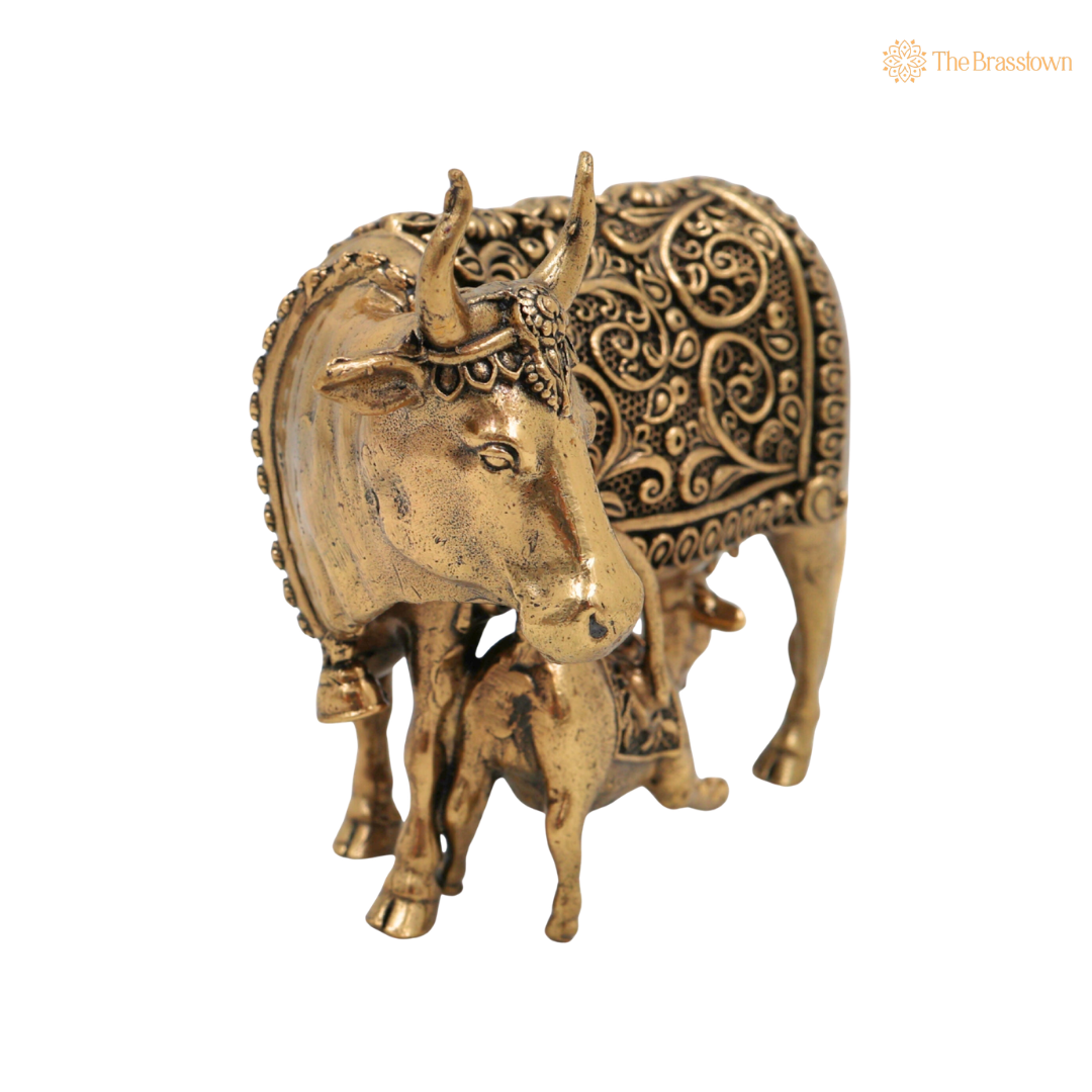 Handcrafted Brass Kamadhenu Idol 3 Inch – home mandir puja decor India