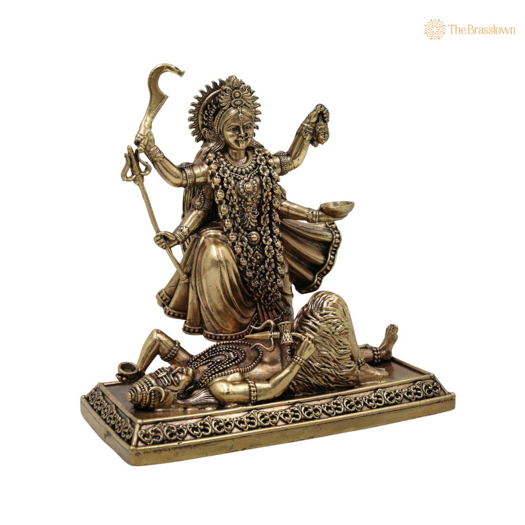 Divine Brass Mahakali Idol 5.5 Inch side view – antique finish detail