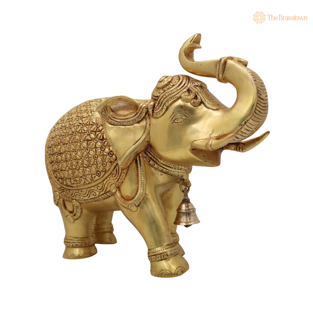 Brass Gaja Hathi Elephant Idol 9.5 Inch side view – antique finish detail