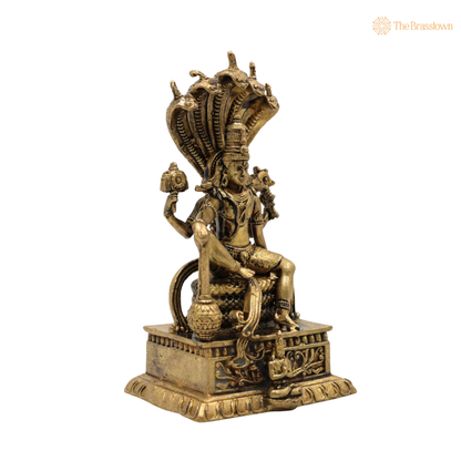 Brass Vishnu on Sheshnag Idol 3 Inch side view – antique finish detail