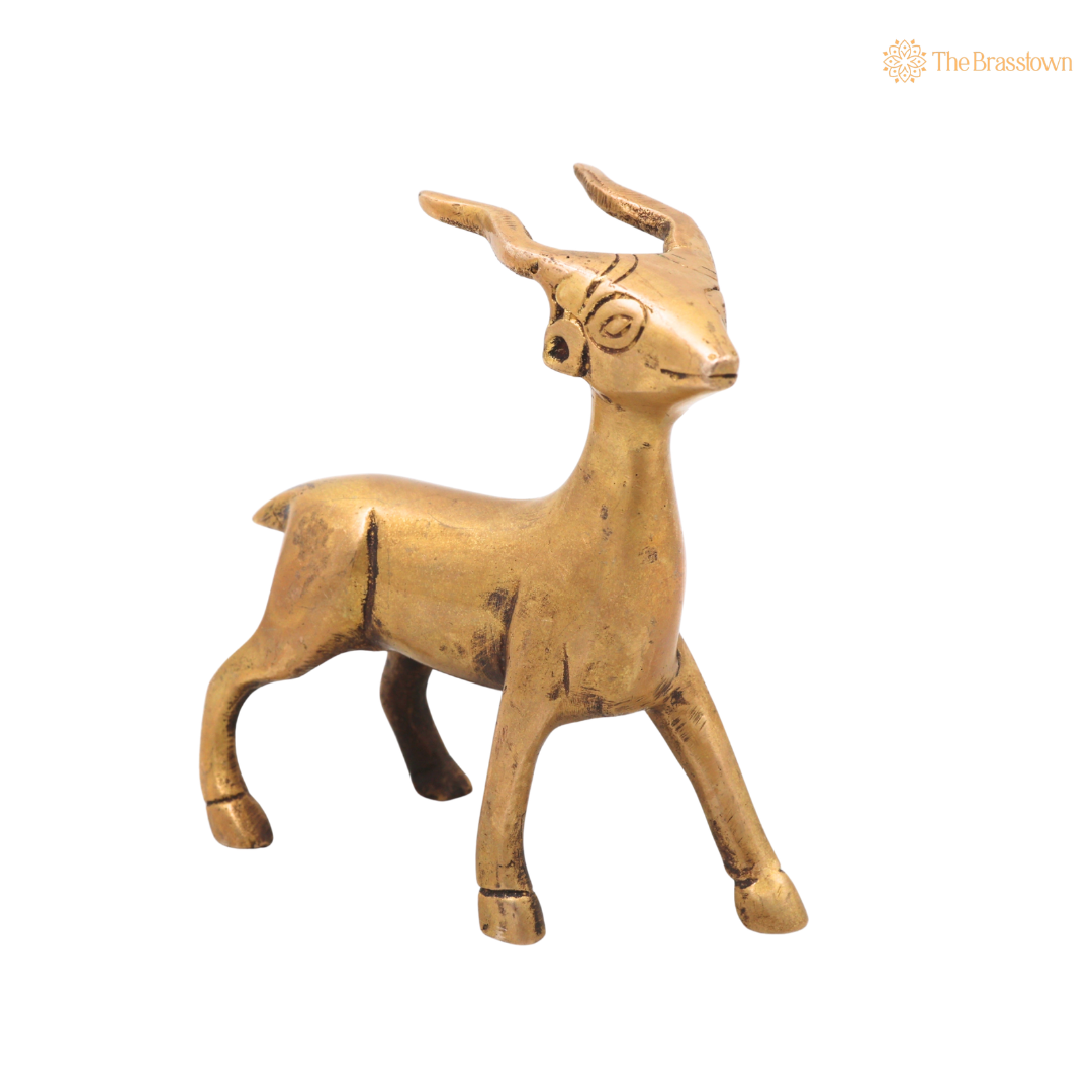 Handcrafted Brass Deer Idol – Decorative Deer Showpiece for Home, Office &amp; Table Décor 4 Inch