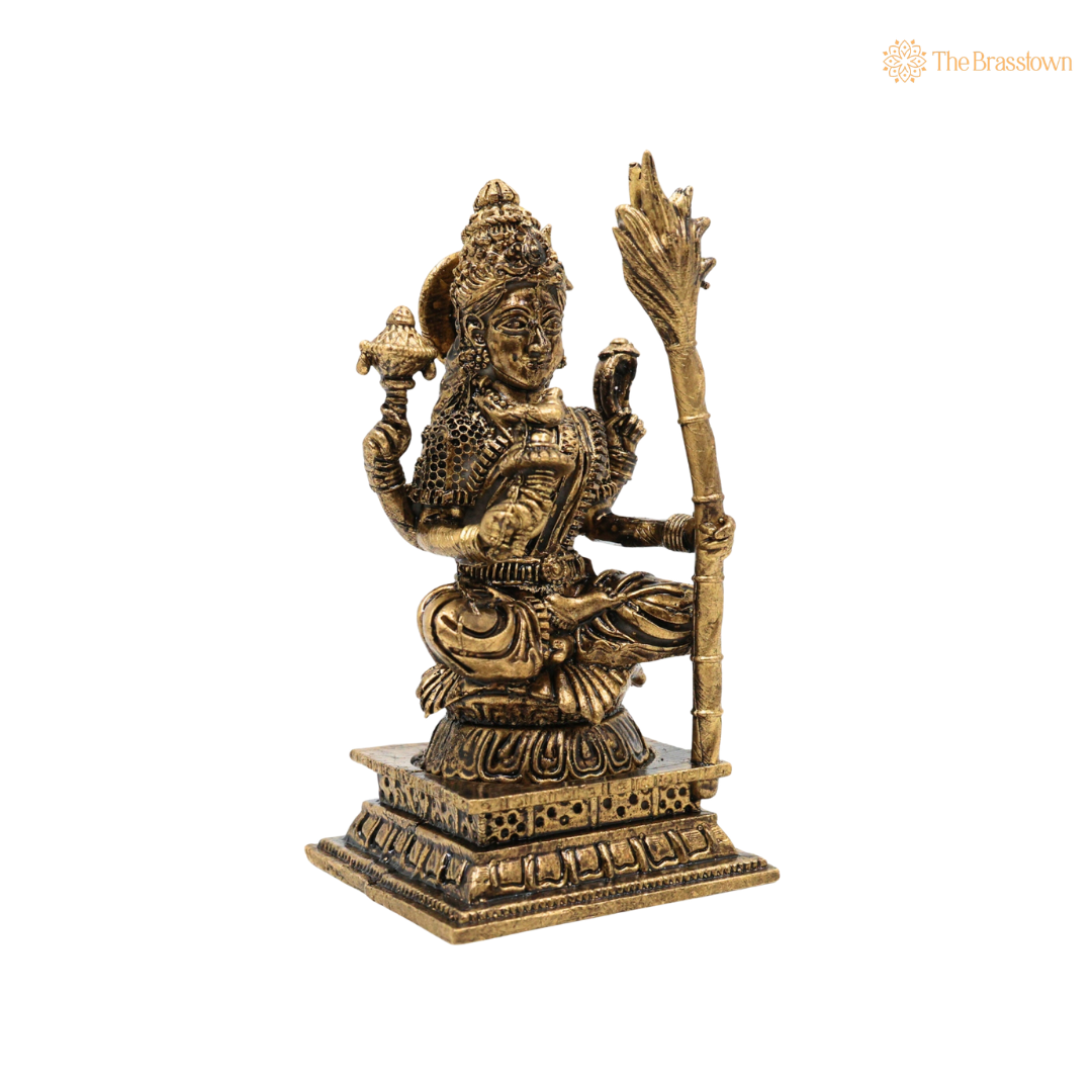Brass Handcrafted Sitting Kamakshi Idol – Raja Rajeshwari Murti (Vigraham/Pratima) for Puja, Home Mandir, Décor &amp; Gifting 4 Inch