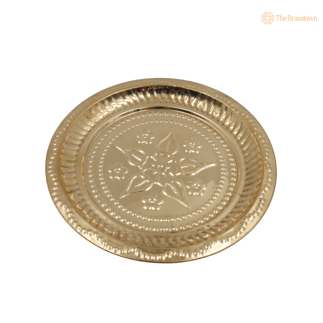 Brass Pooja Thali – Traditional Peetal Aarti Plate (Pital Puja Thambalam) for Hindu Worship &amp; Temple Rituals 1 Inch