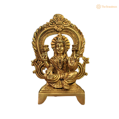 Handcrafted Brass Laxmi Idol 6.5 Inch side view – antique finish detail