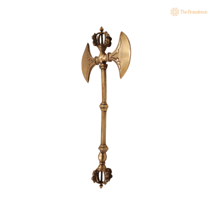 Brass Parashu / Dorje Axe 8 Inch side view – antique finish detail