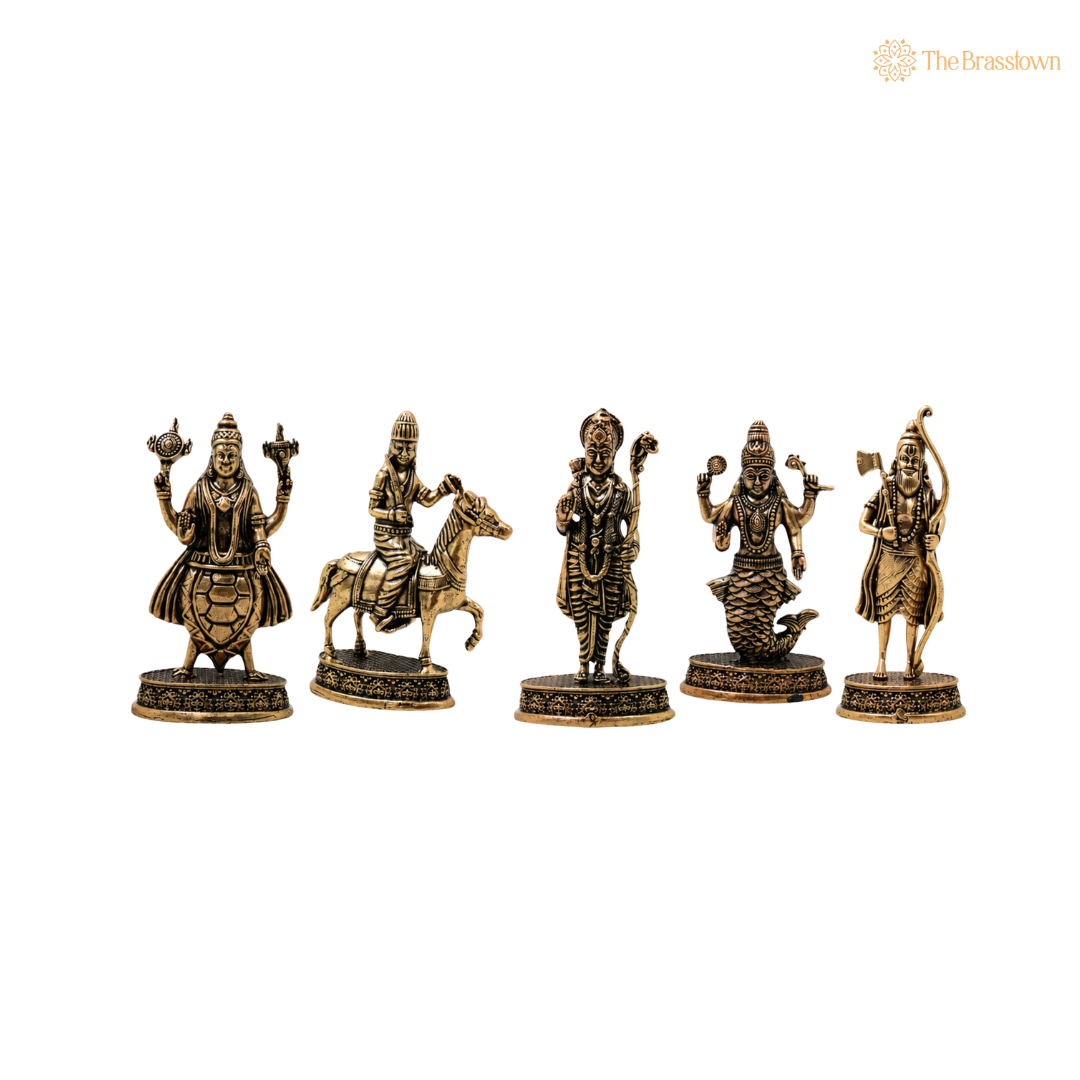 Brass Vishnu Dashavatar Set Idol – Handcrafted Dashavatara Murti Collection for Pooja, Temple Décor &amp; Spiritual Gifting