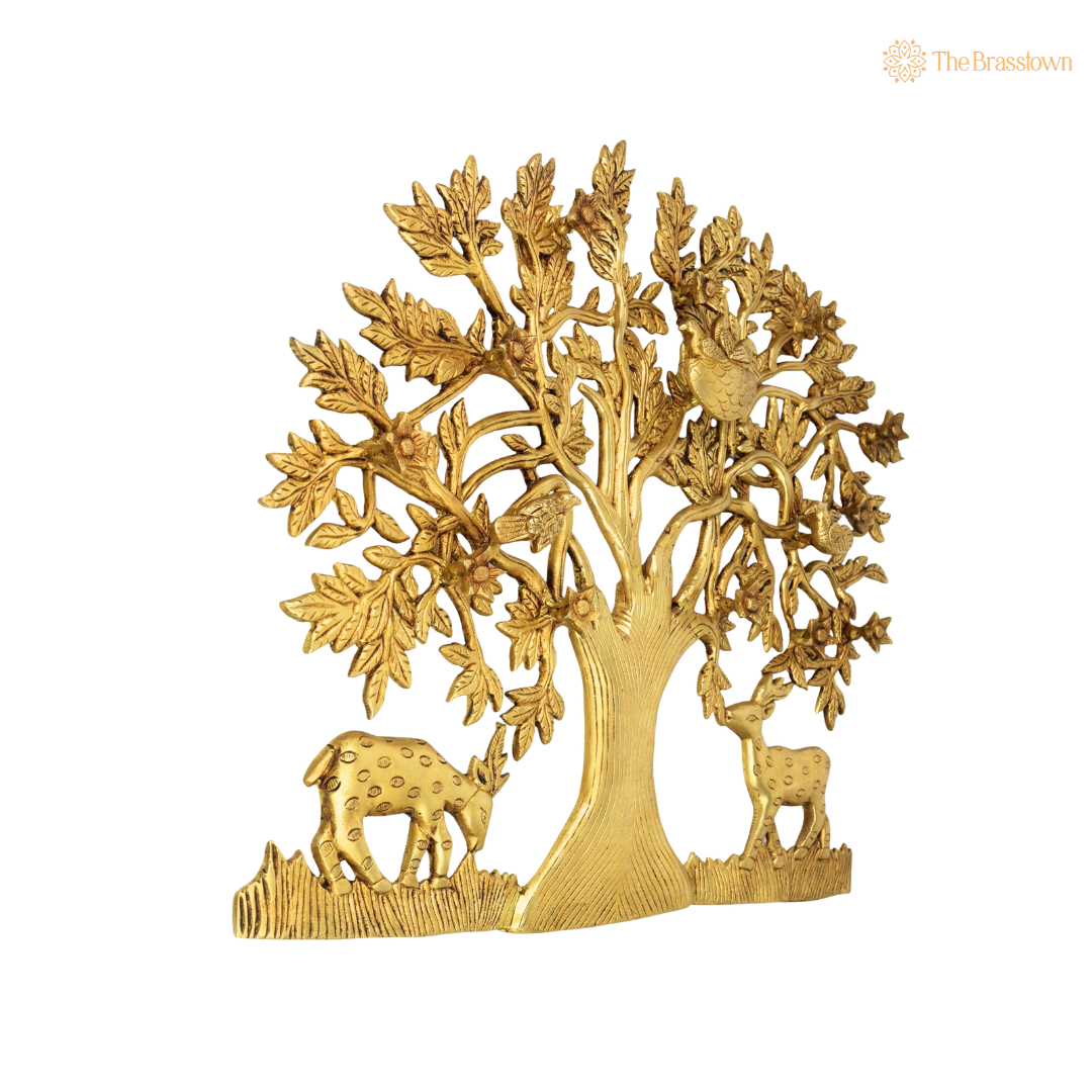 Handcrafted Brass Kalpavriksha Tree of Life Wall Hanging – Sacred Vastu &amp; Feng Shui Peetal Décor for Home, Living Room &amp; Pooja Space 16 Inch