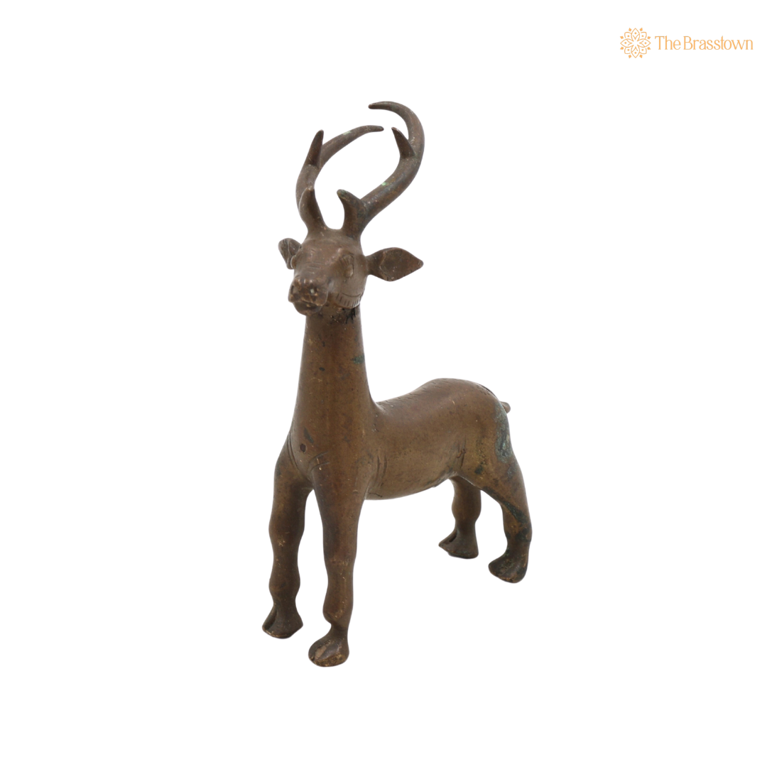 Brass Standing Deer Idol 5 Inch side view – antique finish detail