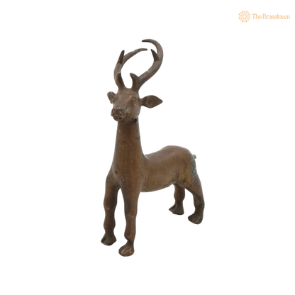 Brass Standing Deer Idol 5 Inch side view – antique finish detail