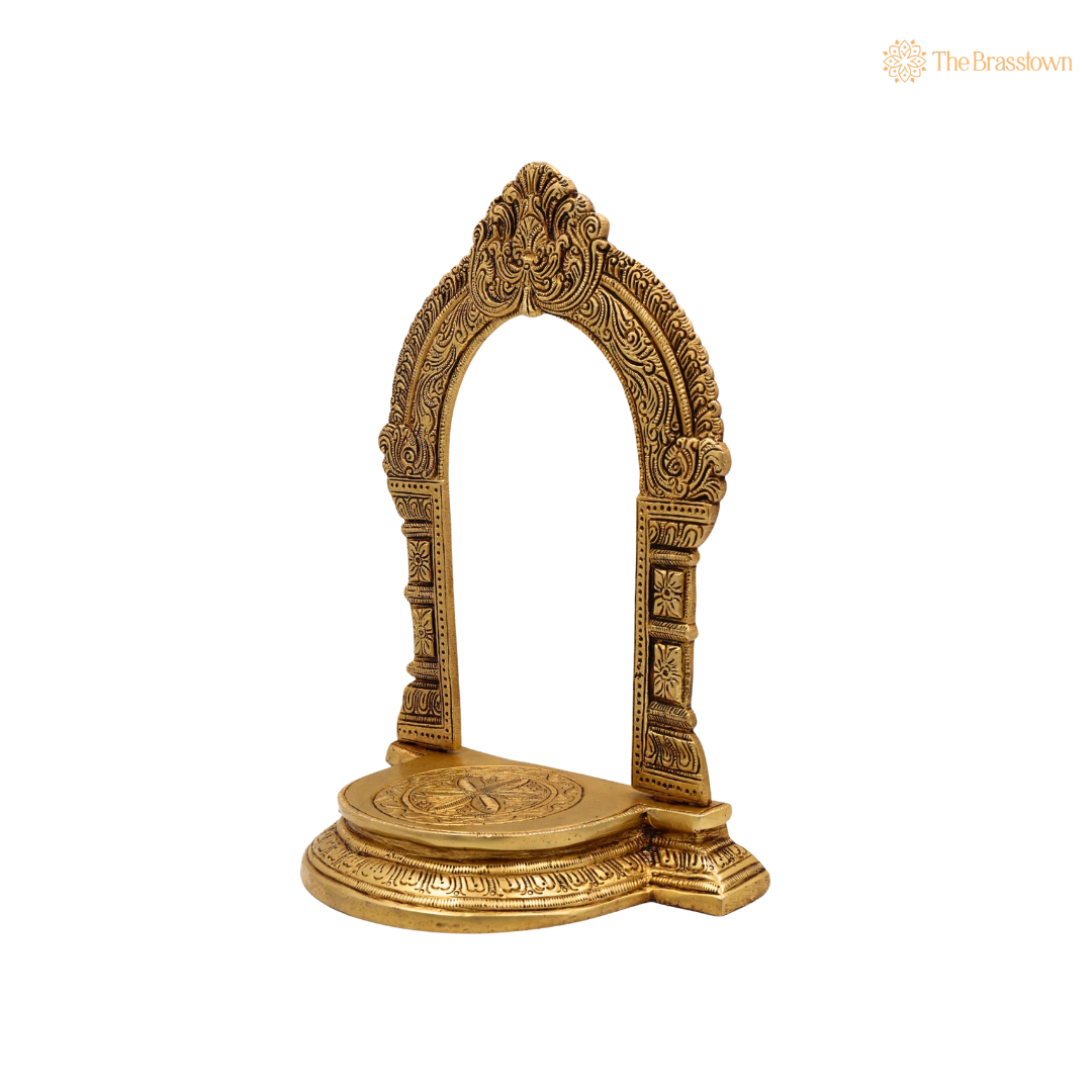 Handmade Traditional Brass Shinghashan With Prabhavali – Singhasan Stand for Idols &amp; Home Temple Pooja 10.5 Inch