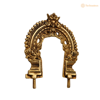 Brass Small Prabhavali Arch Frame 5.5 Inch side view – antique finish detail