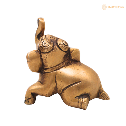 Brass Baby Gaja Elephant Idol – Decorative Elephant Statue for Home, Office &amp; Spiritual Décor 2.5 Inch