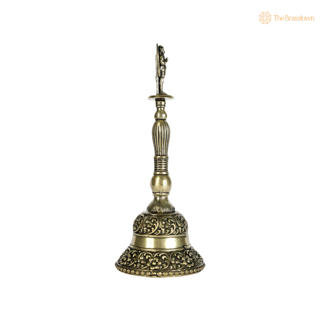 Brass Garuda Ghanti 5.5 Inch side view – antique finish detail