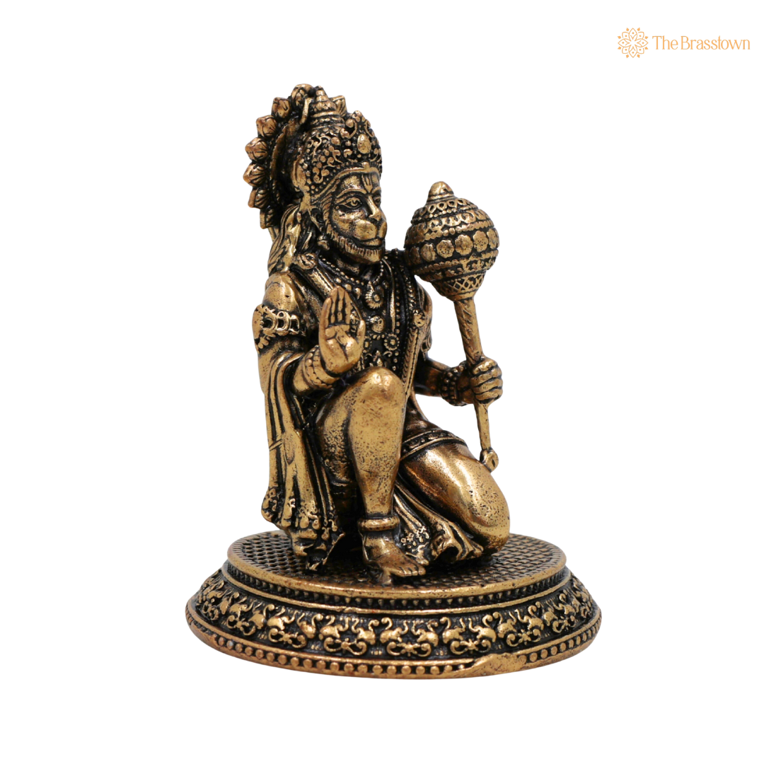 Brass Hanuman Idol 2.5 Inch side view – antique finish detail