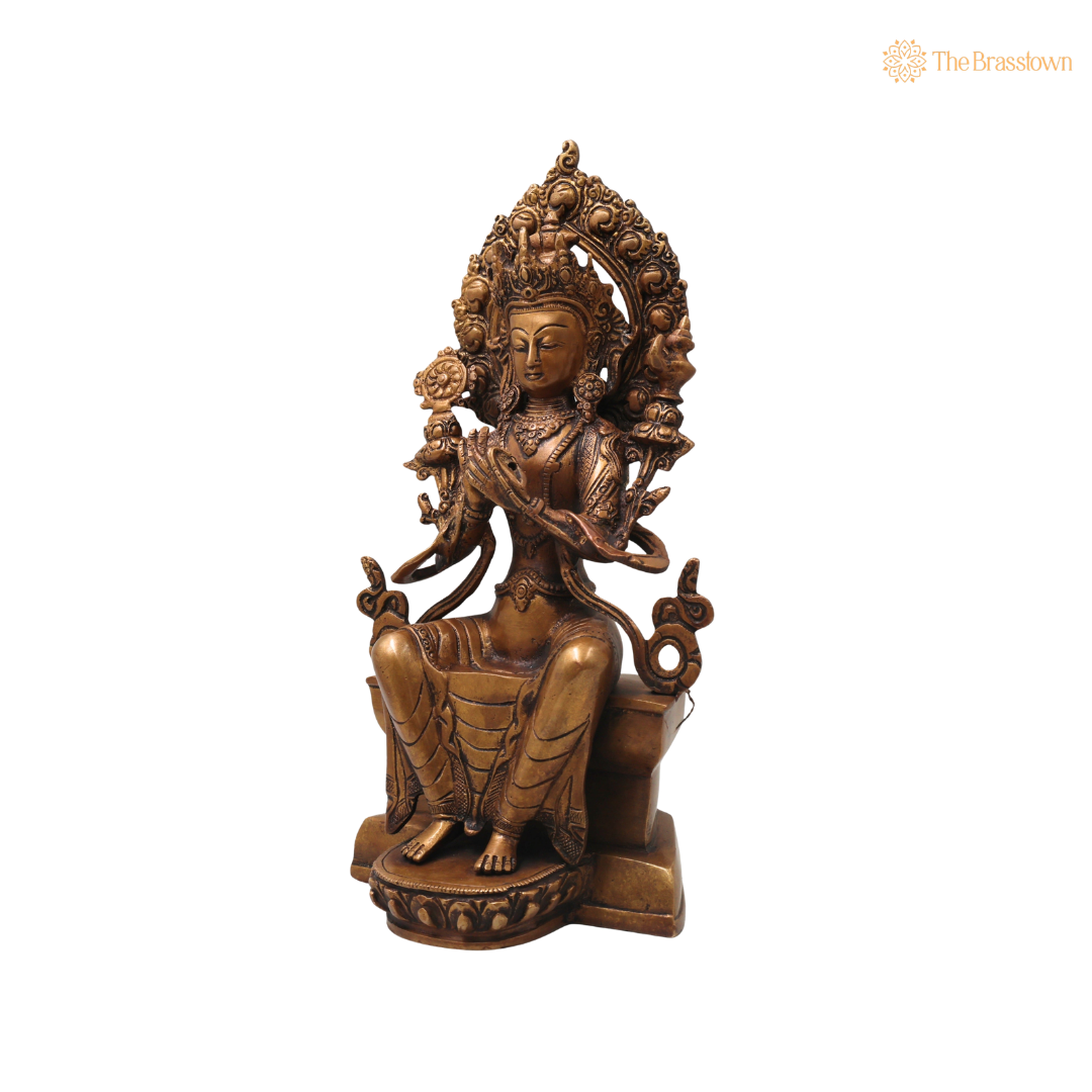 Brass Maitreya Buddha Idol – Handcrafted Future Buddha Ajita Bodhisattva Murti for Pooja, Home Décor &amp; Spiritual Gifting 12 Inch