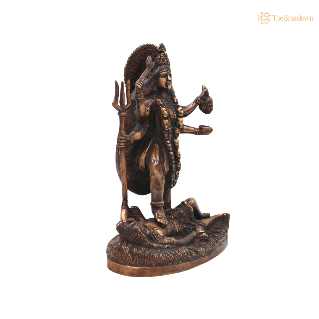 Brass Mahakali Idol Murti – Unique Chola Style Kali Mata Statue for Pooja, Home Mandir, Spiritual Décor &amp; Gifting 10 Inch