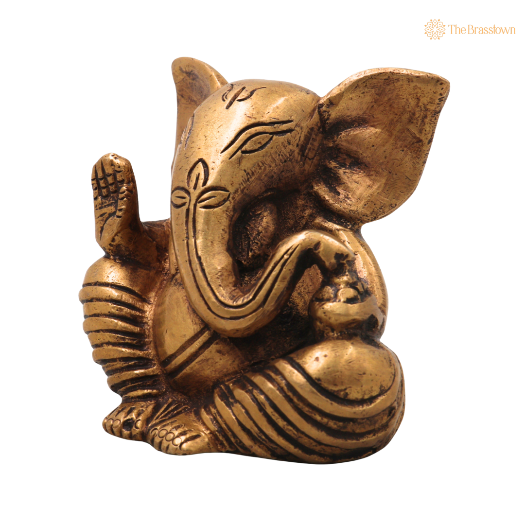 Brass Ganapati Vinayaka Idol – Handcrafted Traditional Chola Style Ganesha Murti for Pooja, Home Mandir, Décor &amp; Spiritual Gifting 3 Inch