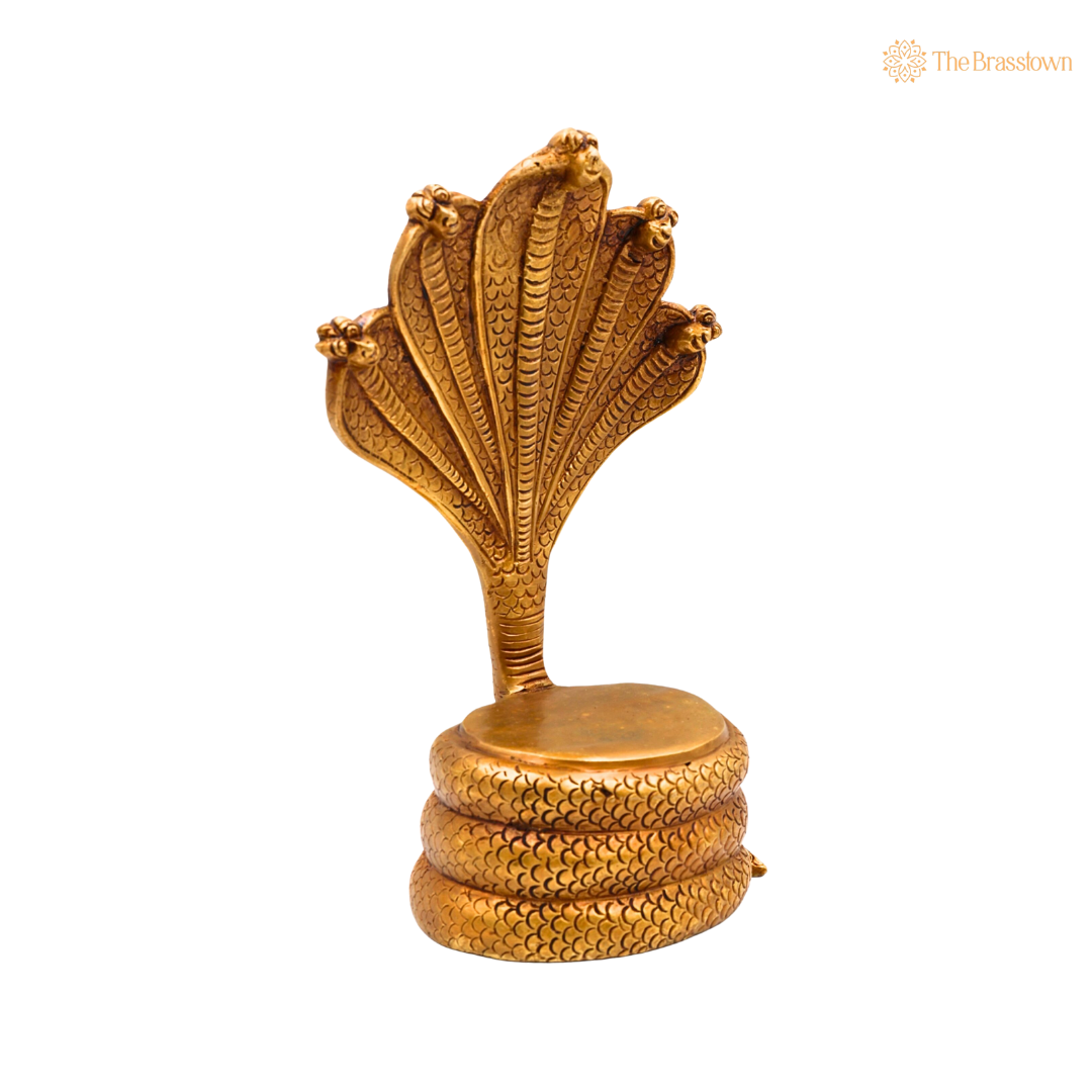 Brass Sheshnag Singhasan with Five 10.5 Inch side view – antique finish detail