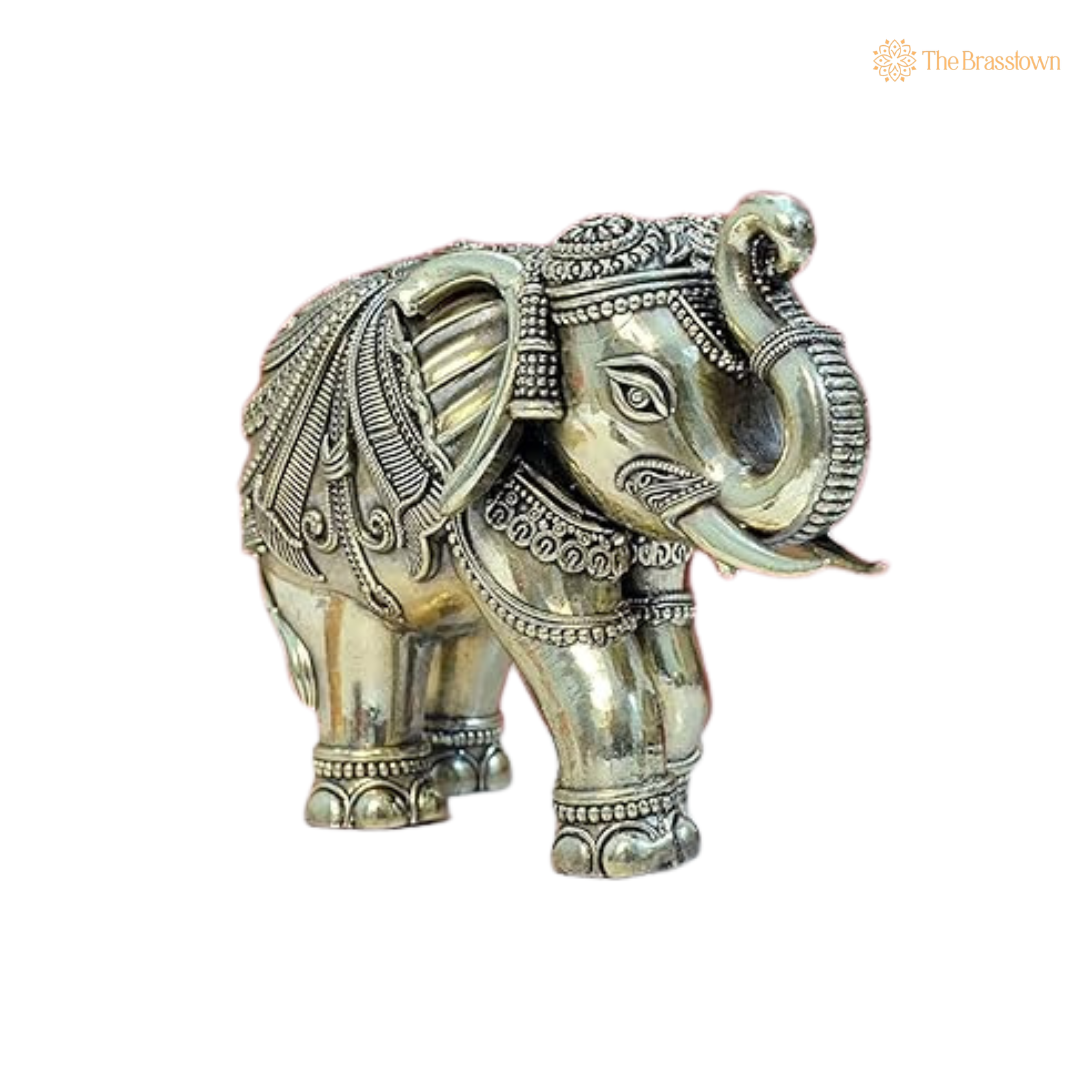 Brass Elephant Idol 3 Inch side view – antique finish detail