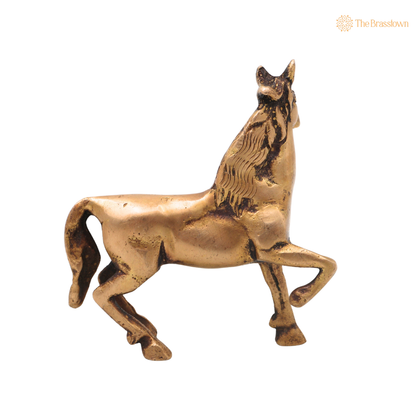 Unique Handcrafted Brass Horse Sculpture – Antique Peetal Ashva (Horse) Statue for Home, Office &amp; Table Décor 4 Inch