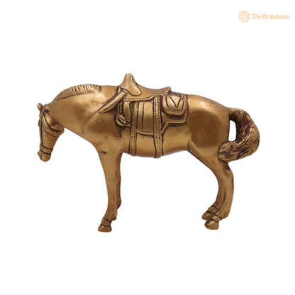 Handcrafted Brass Ghoda Showpiece 6 Inch side view – antique finish detail