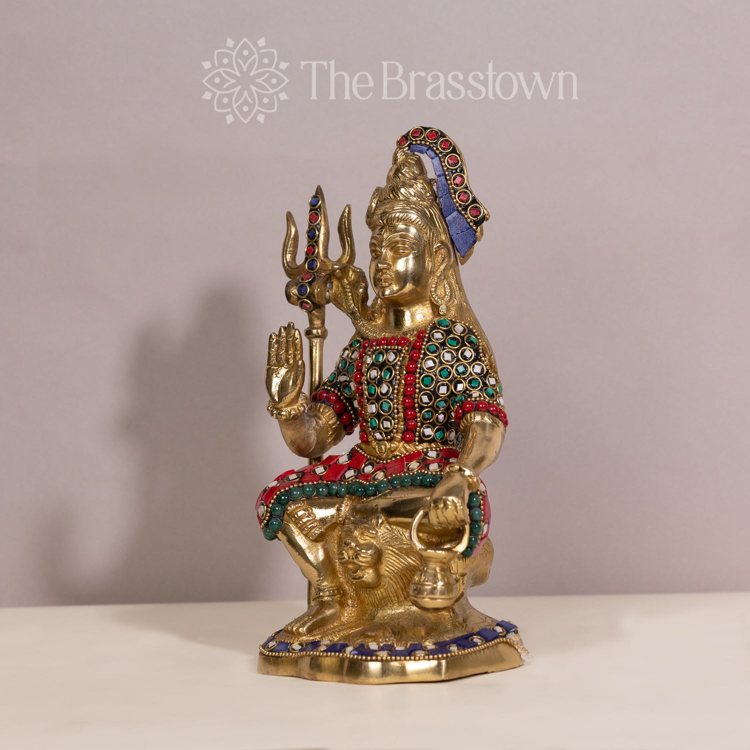 Brass Lord Shiva Statue with Stonework: A Divine Masterpiece for Your Home Decor
