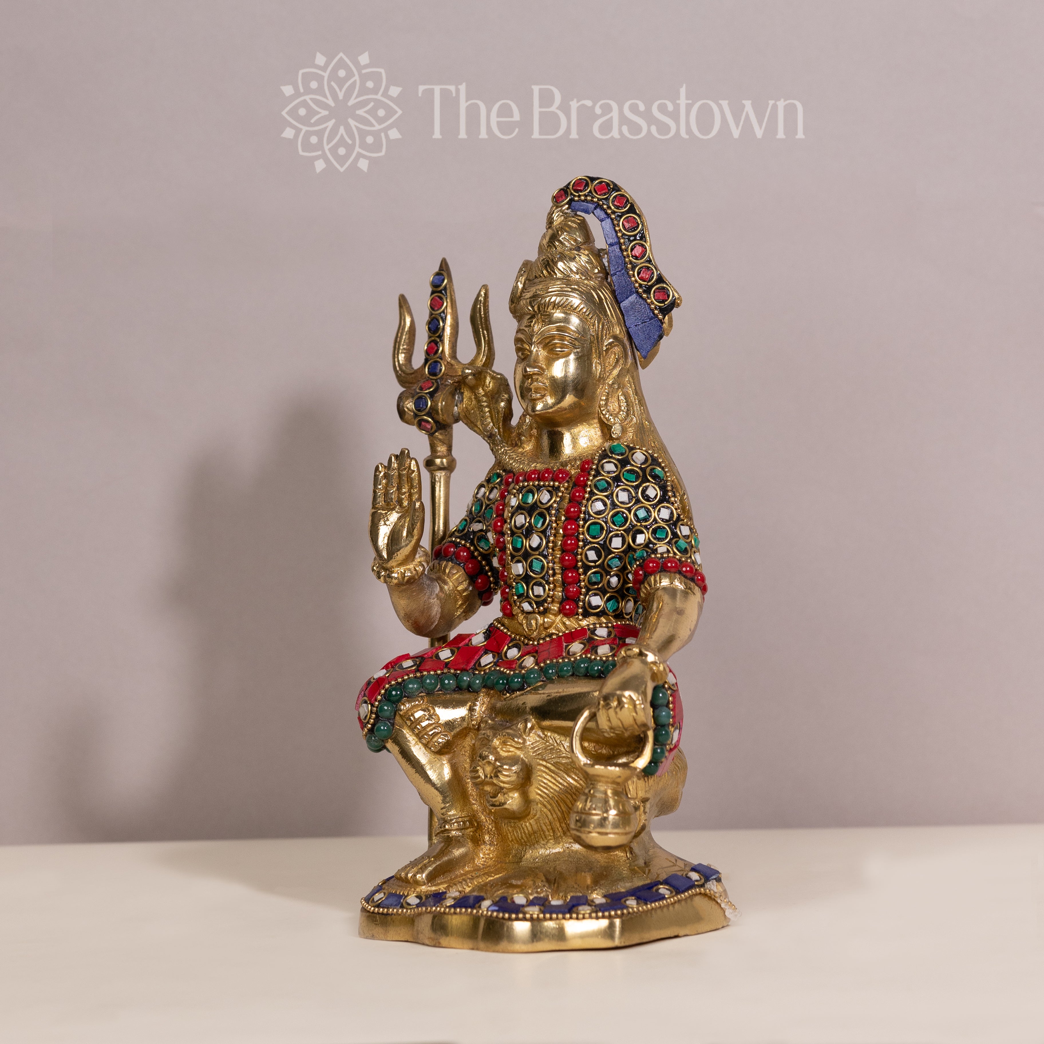Brass Lord Shiva Statue with Stonework: A Divine Masterpiece for Your Home Decor
