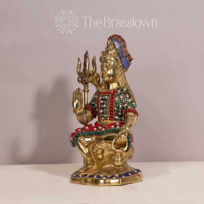 Brass Lord Shiva Statue with Stonework: A Divine Masterpiece for Your Home Decor