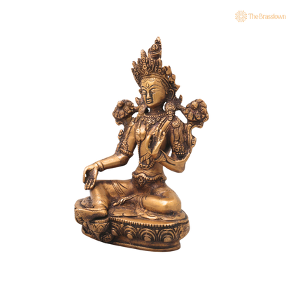 Brass Tara Devi Idol – Handcrafted Traditional Chola Style Tara Maa Murti for Pooja, Home Mandir, Spiritual Décor &amp; Gifting 8.5 Inch
