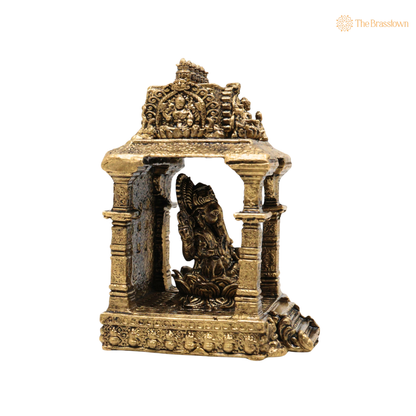 Handcrafted Brass Ganpati Bappa Idol 3 Inch side view – antique finish detail