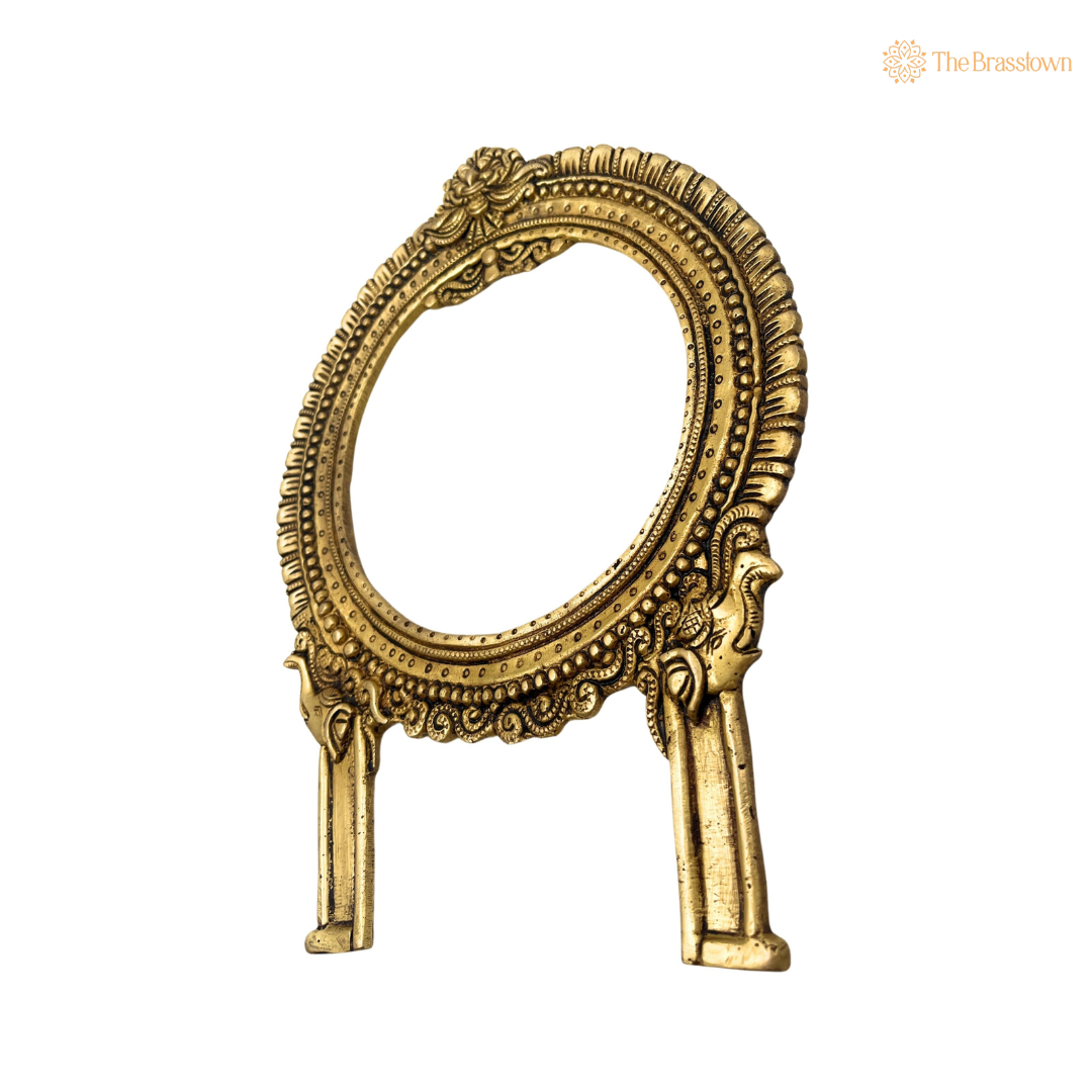 Traditional Brass Ornamental Circular Frame 11 inch side view – antique finish detail