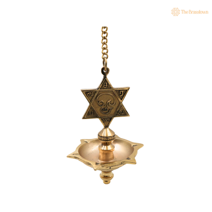 Hanging Brass Lamp with Star – Traditional Peetal Thooku Vilakku Deepam for Temple, Home Mandir &amp; Spiritual Décor 22 Inch
