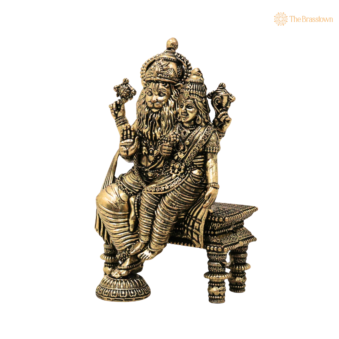 Brass Lakshmi Narasimha Swamy Idol 4.5 Inch side view – antique finish detail