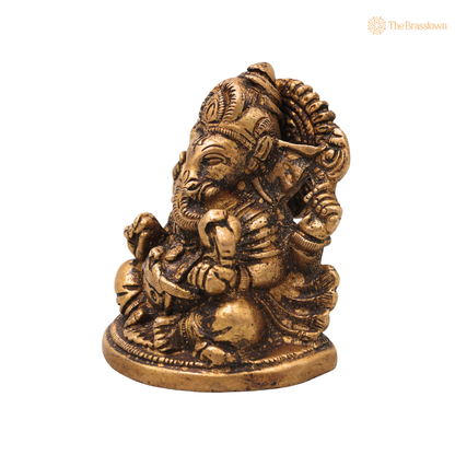 Brass Ganesha Idol – Traditional Handcrafted Chola Style Ganapati Vinayaka Murti for Pooja, Home Mandir, Décor &amp; Gifting 3 Inch