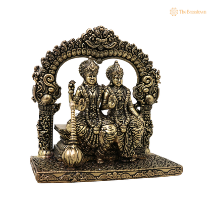 Brass Lord Vishnu and Goddess Lakshmi Idol - Handcrafted Traditional Chola Murti for Pooja Home Decor &amp; Spiritual Gifting 4.5 Inch