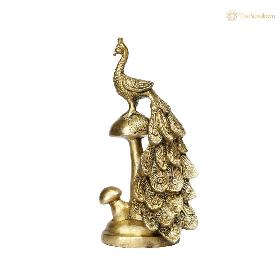 Antique Brass Peacock on Tree 8 Inch side view – antique finish detail