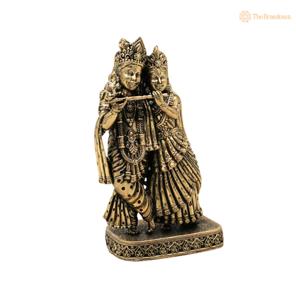 Brass Radha Krishna Idol 4.5 Inch side view – antique finish detail