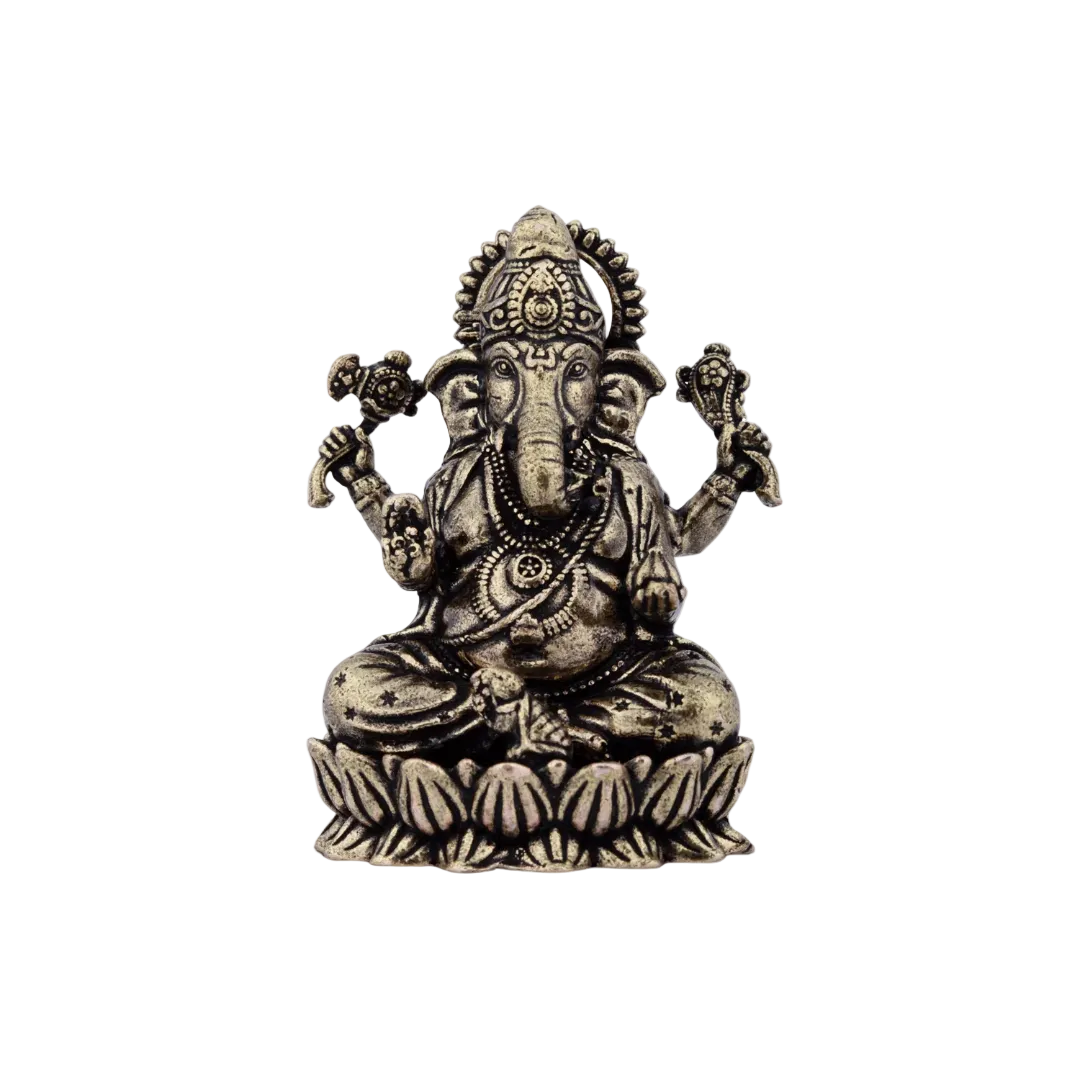 Handcrafted Brass Ganesh Idol 2 Inch side view – antique finish detail