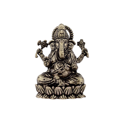 Handcrafted Brass Ganesh Idol 2 Inch side view – antique finish detail