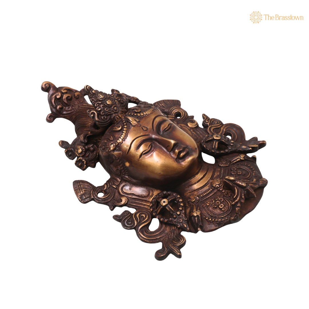 Brass Tara Devi Mask Wall Hanging – Handcrafted Mahavidya Goddess Face Wall Décor for Pooja, Home Mandir &amp; Spiritual Gifting 8.5 Inch