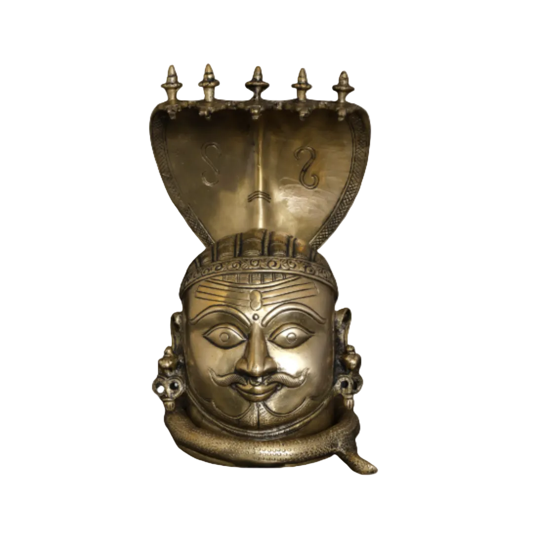 Handcrafted Brass Shiva Mukhlingam 9.5 Inch side view – antique finish detail