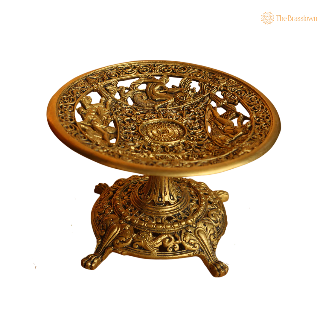 Handcrafted Brass Coffee Table Tray 5.5 Inch side view – antique finish detail
