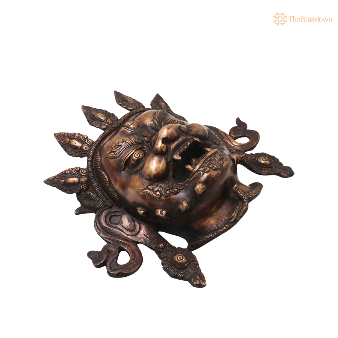 Handcrafted Brass Kala Bhairava Face Mask Wall Hanging – Traditional Bhairav Mukh Wall Décor for Pooja, Vastu, Temple &amp; Spiritual Gifting 10.5 Inch