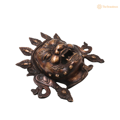 Handcrafted Brass Kala Bhairava Face Mask Wall Hanging – Traditional Bhairav Mukh Wall Décor for Pooja, Vastu, Temple &amp; Spiritual Gifting 10.5 Inch