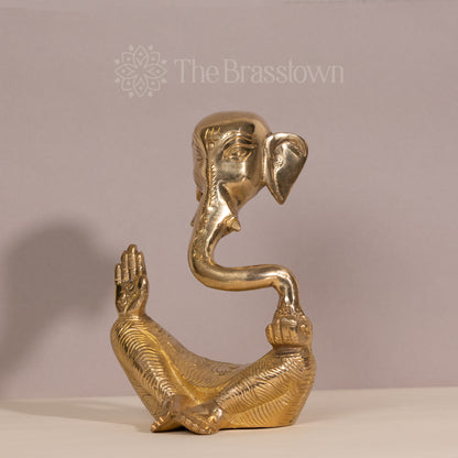 Golden Brass Ganesha in a Meditative Pose – Handcrafted Sculpture for Home Decor
