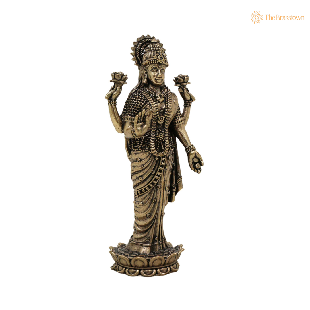Divine Brass Lakshmi Idol 4.5 Inch side view – antique finish detail