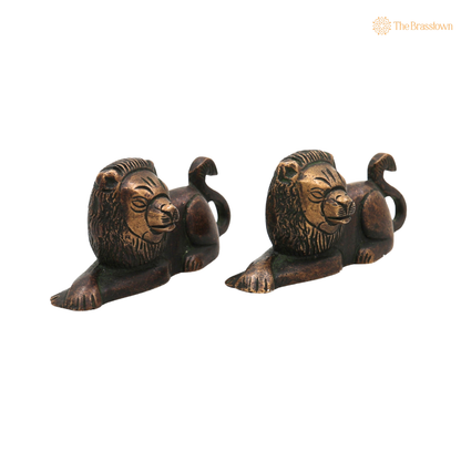 Handcrafted Brass Lion Set of 2 Simha Idol - Handcrafted Vastu Pooja Home Decor Gift Statue 1.5 Inch